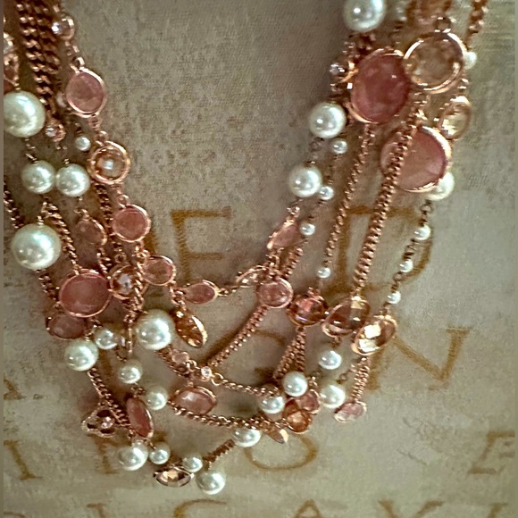 Brilliant HENRI BENDEL Multi Strand Necklace Rose Gold Swarovski Dangles EUC - Picture 6 of 16
